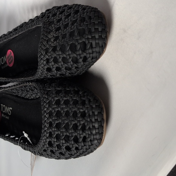 TOMS Briella Black Woven Basket PU Flat Shoes - Picture 5 of 8